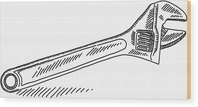 630x341 adjustable wrench drawing wood print - Wrench Drawing