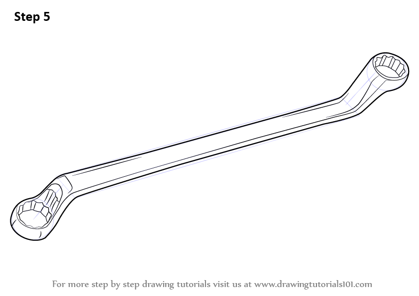 842x596 learn how to draw offset ring spanner - Wrench Sketch Drawing