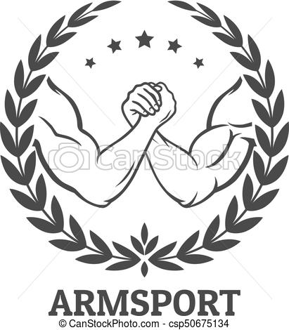 411x470 arm wrestling logo with two men hands, stars and laurel wreath - Wrestling Drawing Images