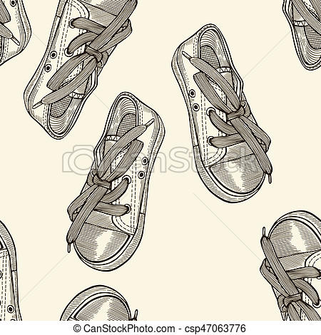450x470 Hand Drawn Sketch Seamless Pattern Of Shoes - Wrestling Shoes Drawing