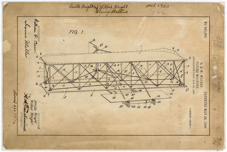 898x600 Wright Brothers' Flying Machine Patent, Lost For Decades - Wright Brothers Drawing