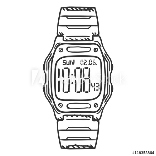 500x500 vector sketch classic digital wrist watch - Wrist Watch Drawing