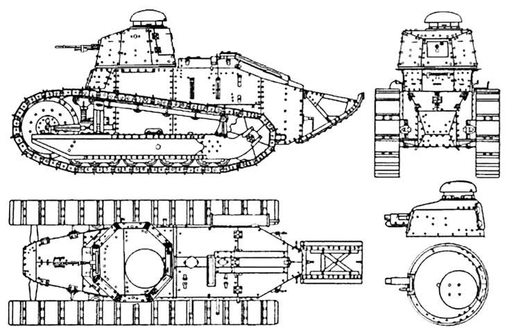 734x485 renault wwi tank ft three view tank drawings tanks - Ww1 Tank Drawing