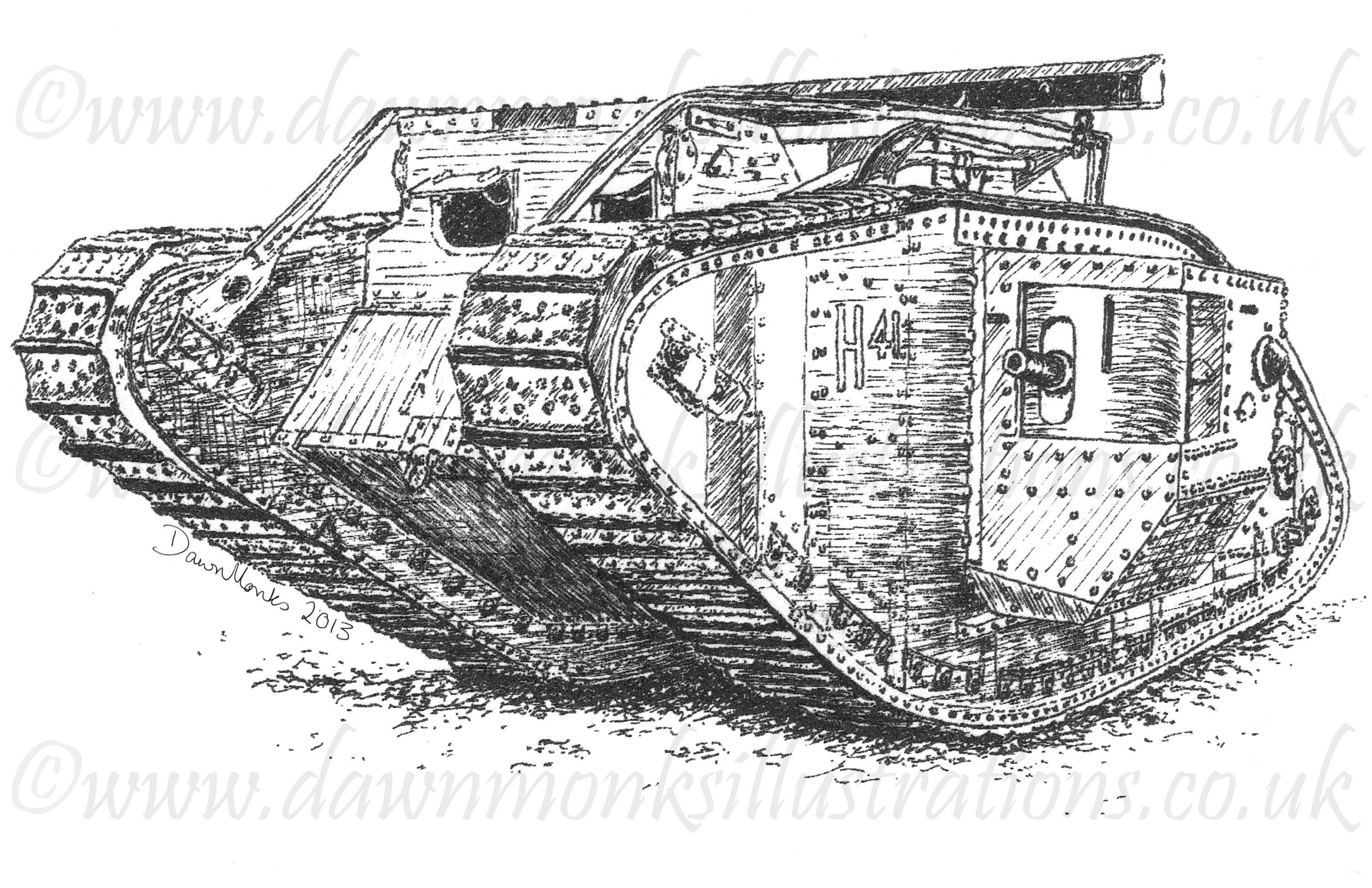 3013x1949 british mark v tank men's t shirt dawn monks military art - Ww...