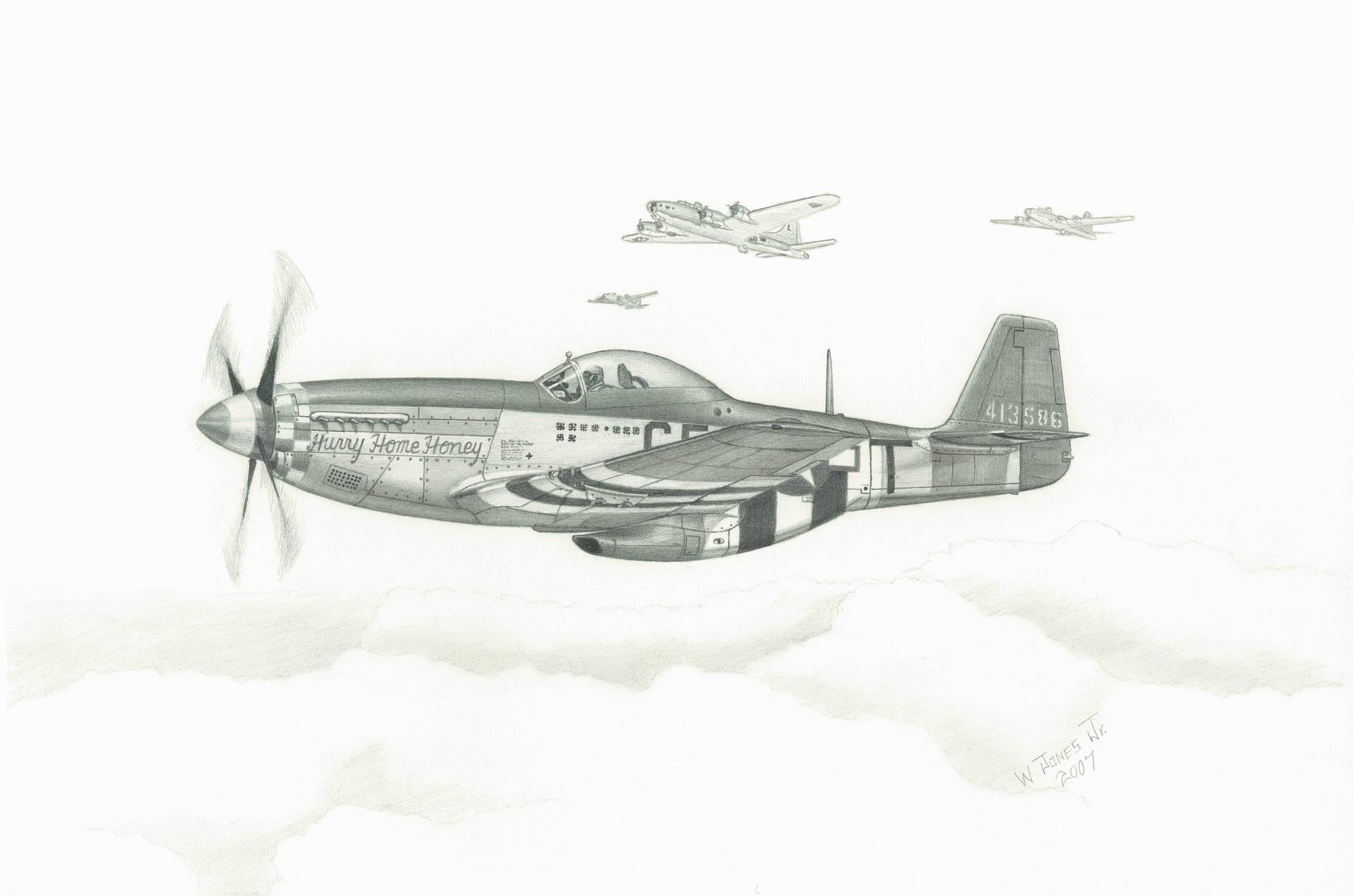 2000x1325 P Mustang - Ww2 Airplane Drawing