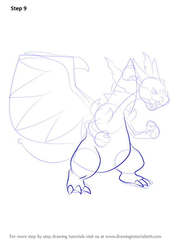 596x843 Learn How To Draw Mega Charizard X From Pokemon - X Drawing