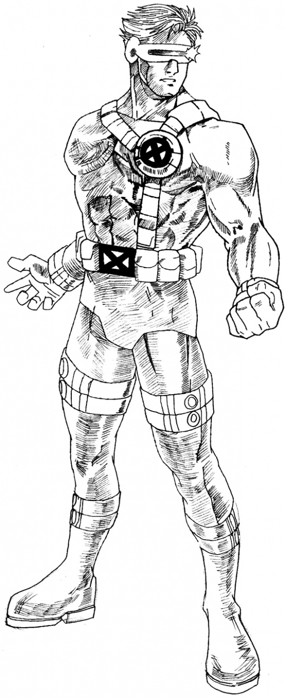 584x1429 how to draw cyclops from marvel's x men superhero team drawing - X Men Drawing