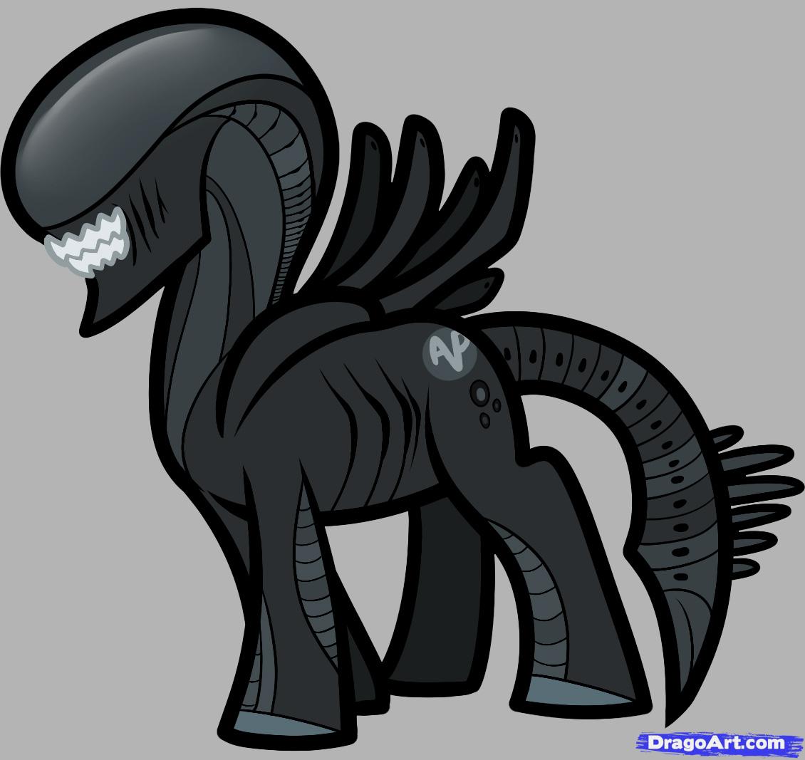 1130x1067 How To Draw An Alien Pony, Xenomorph Pony, Step - Xenomorph Drawing Easy