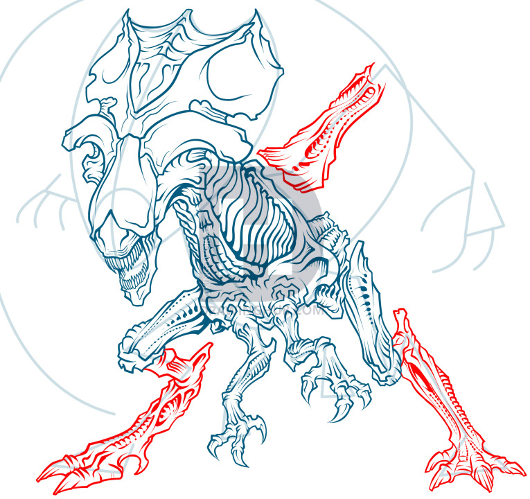 765x720 How To Draw A Queen Alien, Queen Xenomorph, Step - Xenomorph Drawing Easy