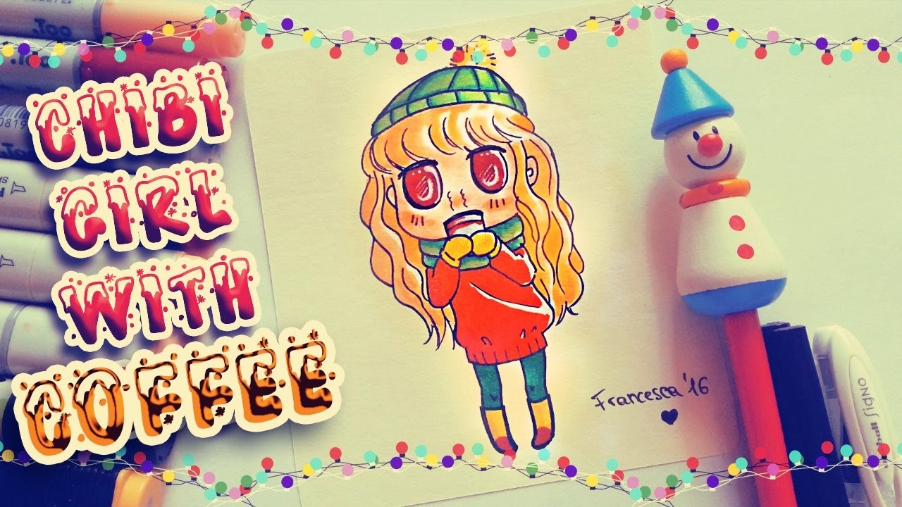 1280x720 How To Draw Christmas Chibi Kawaii Girl With Hot Coffee { Xmas - Xmas Drawings