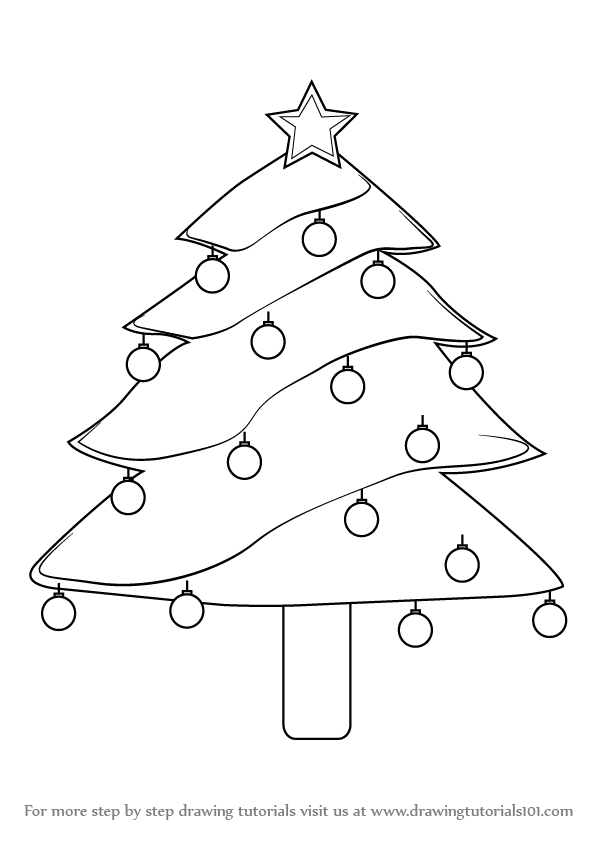 598x844 Learn How To Draw Decorated Christmas Tree - Xmas Tree Drawing