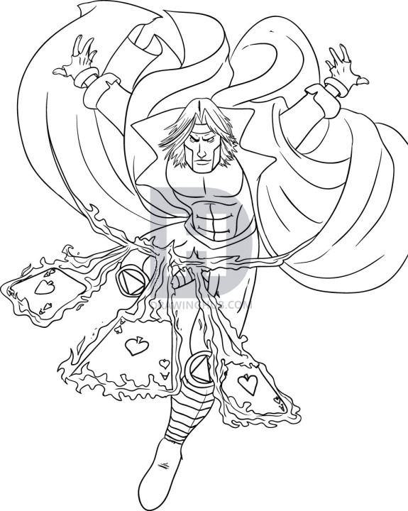 575x720 How To Draw Gambit, Step - Xmen Drawing