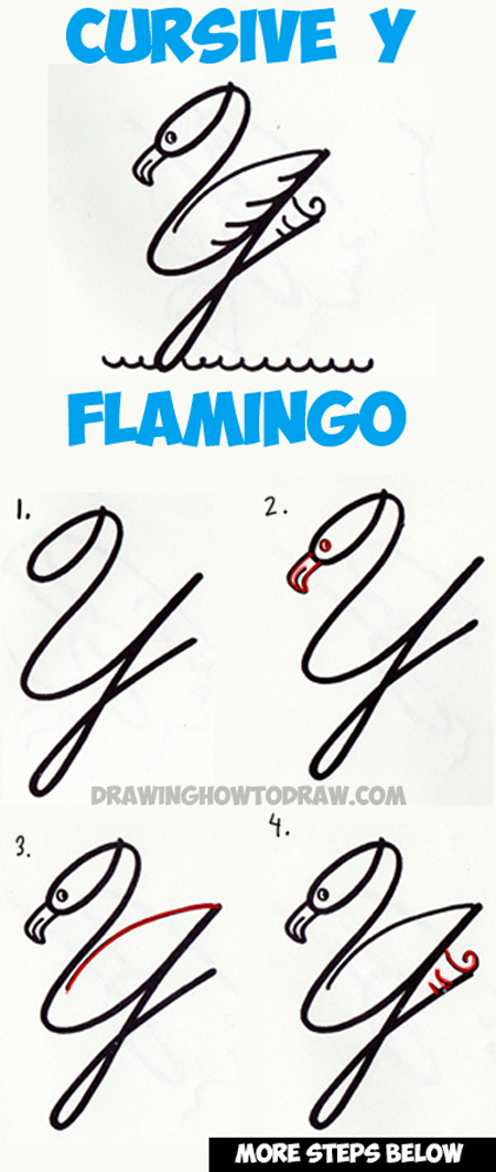 450x1062 how to draw a cartoon flamingo from cursive letter y shapes easy - Y Drawing