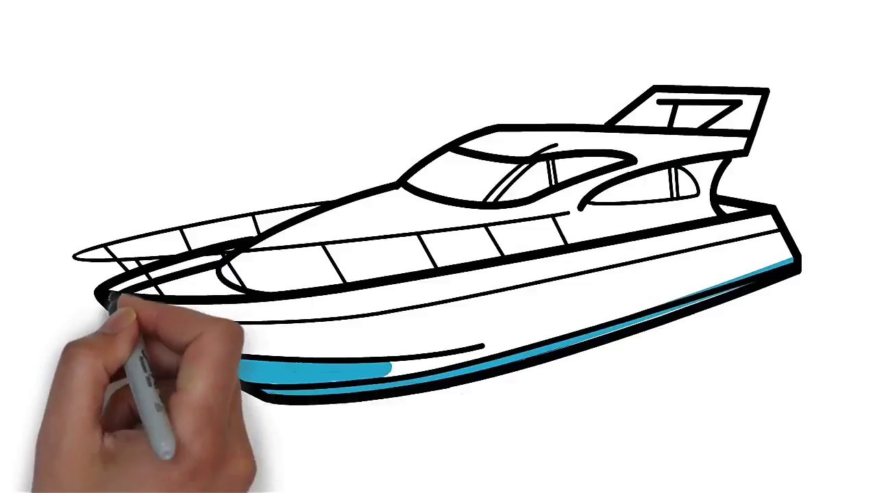 1280x720 How To Draw A Yacht Step - Yacht Drawing