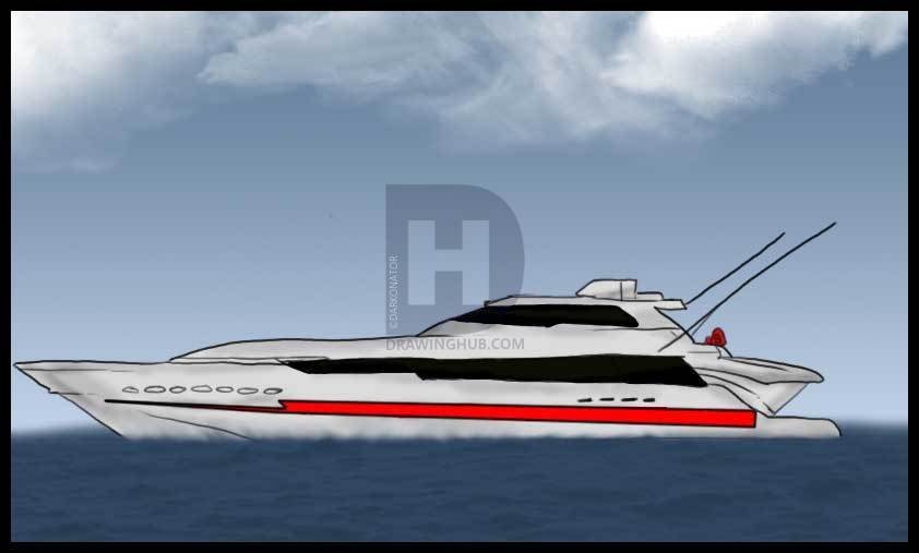 842x507 How To Draw A Yacht, Step - Yacht Drawing