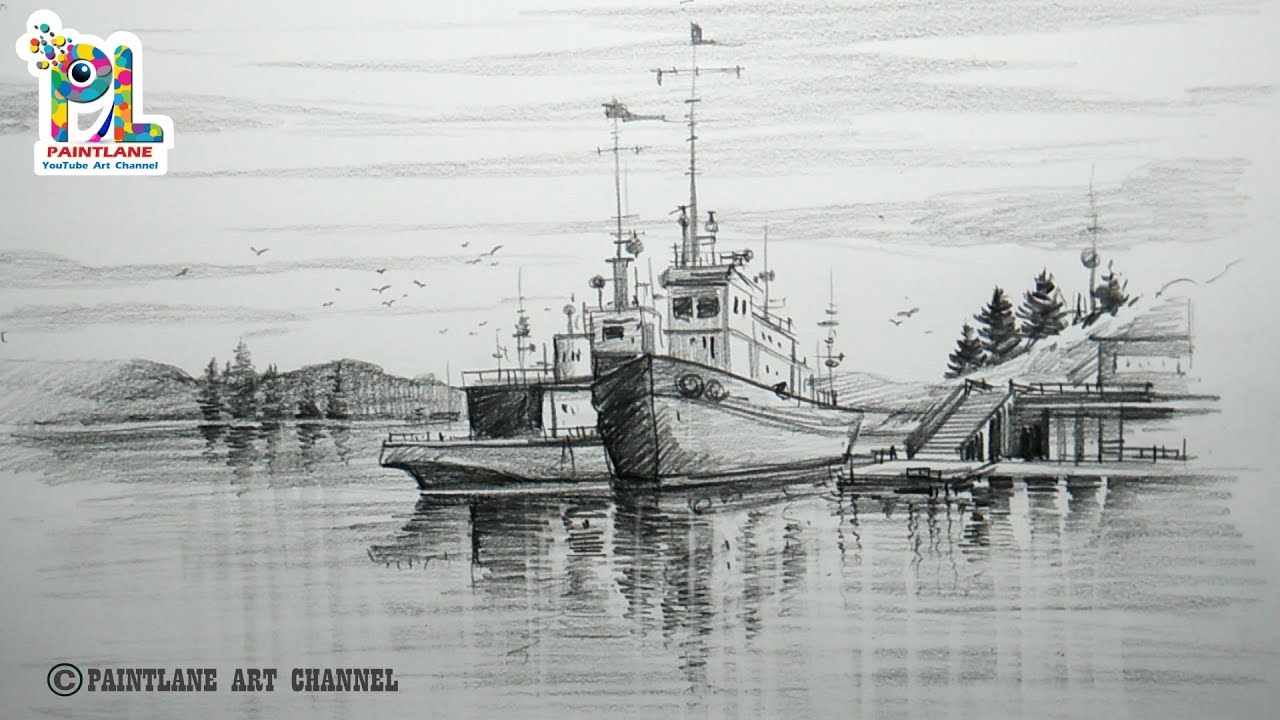 1280x720 how to draw easy boats drawing at yard with seascape for beginners - Yard Drawing