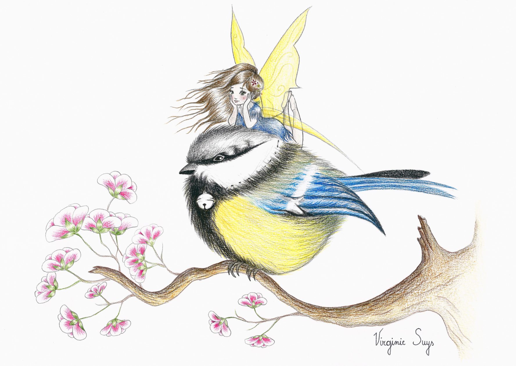 1777x1260 little yellow bird fairy - Yellow Bird Drawing