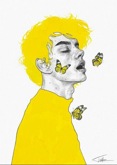 480x679 all yellow men and butterflies - Yellow Drawings