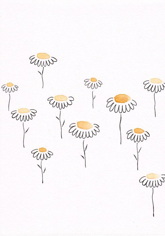 570x814 simple floral sketch yellow flowers drawing original watercolor - Yellow Flower Drawing