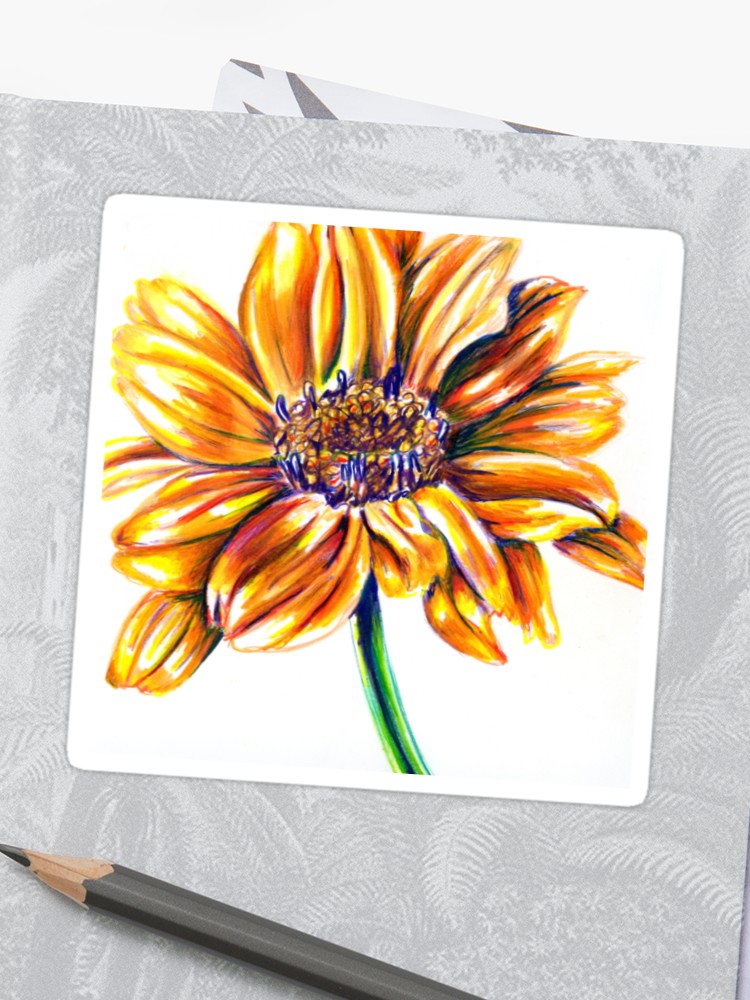 750x1000 yellow flower colored pencil drawing sticker - Yellow Flower Drawing