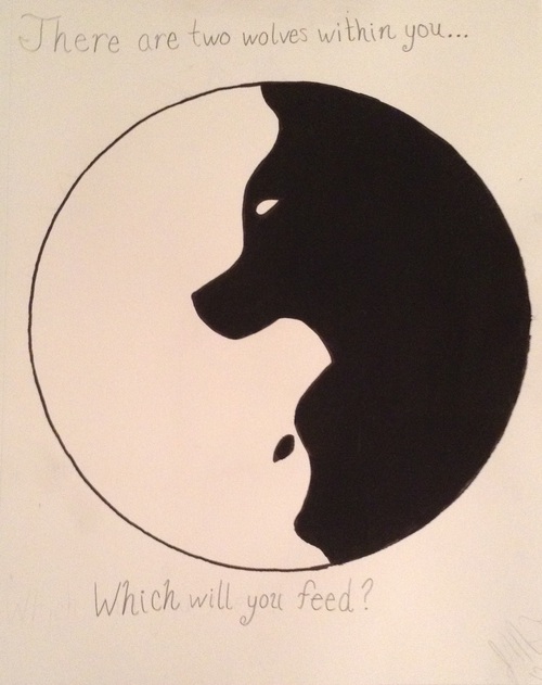 500x631 yin yang wolf drawing - Yin Yang Drawing
