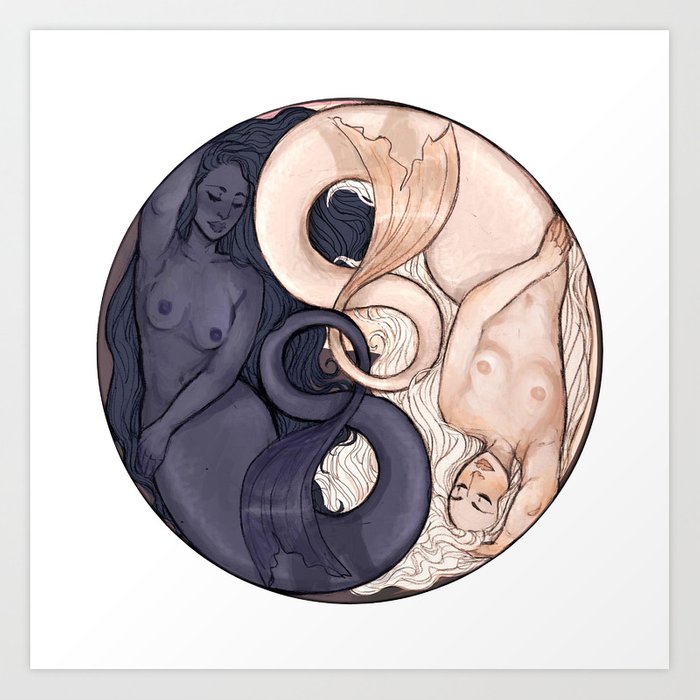 700x700 yin yang mermaids art print - Yin Yang Drawing