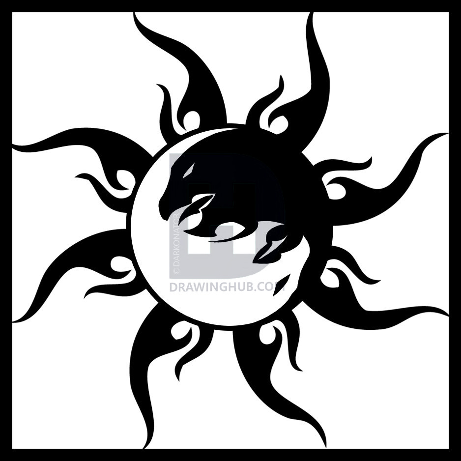 938x938 how to draw a tribal yin yang, step - Yin Yang Drawing Designs