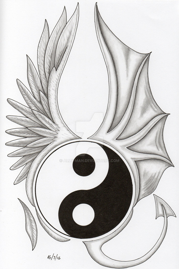 729x1096 life and death yin yang angel demon wings design - Yin Yang Drawing Designs