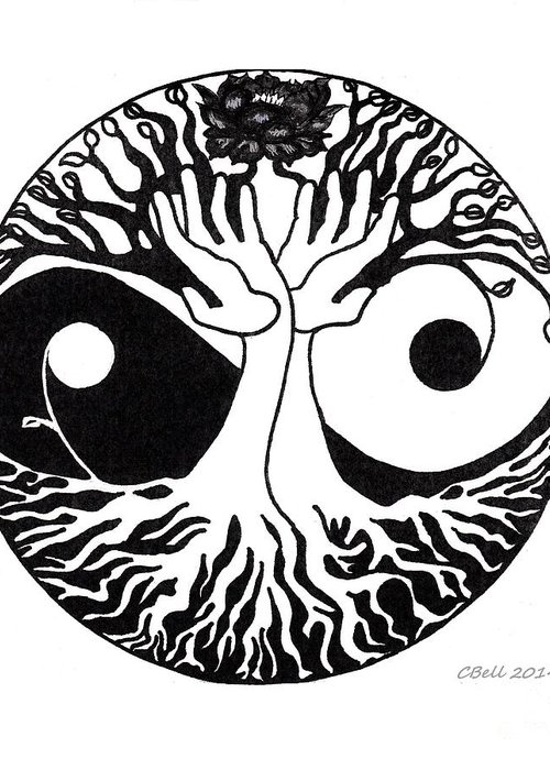 500x700 Tree Hands Yinyang Design Greeting Card For Sale - Yin Yang Drawing Designs