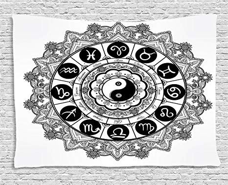 466x378 ambesonne ying yang decor tapestry, round zodiac theme - Yin Yang Drawing Designs