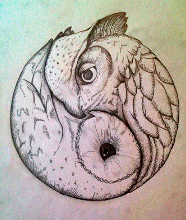 600x709 Ying Yang Owl On Behance - Ying Yang Drawing