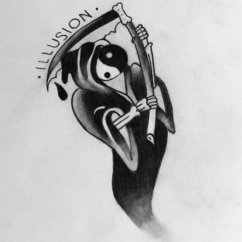 480x480 Ying Yang Reaper And Pencil Drawing - Ying Yang Drawing