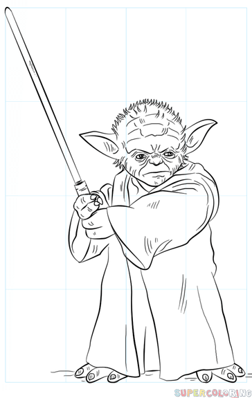 364x575 how to draw yoda with lightsaber step - Yoda Drawing