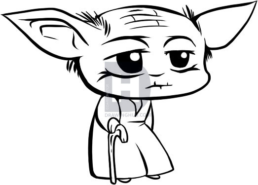 523x375 How To Draw Chibi Yoda, Step - Yoda Line Drawing