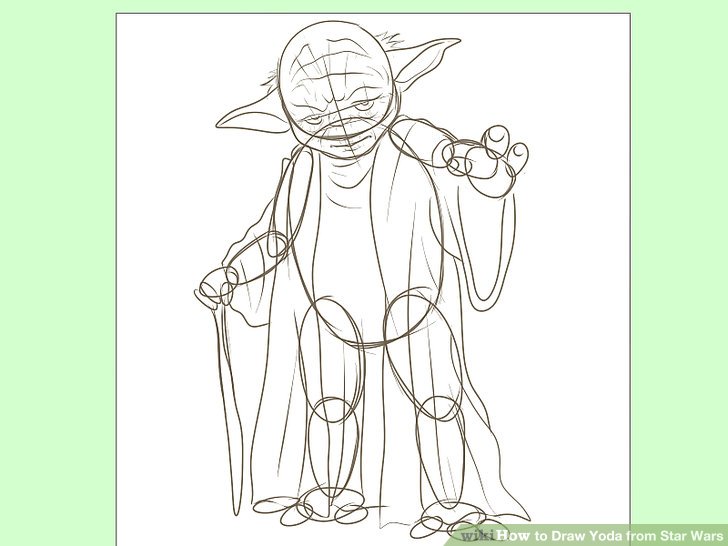 728x546 How To Draw Yoda From Star Wars Steps - Yoda Line Drawing
