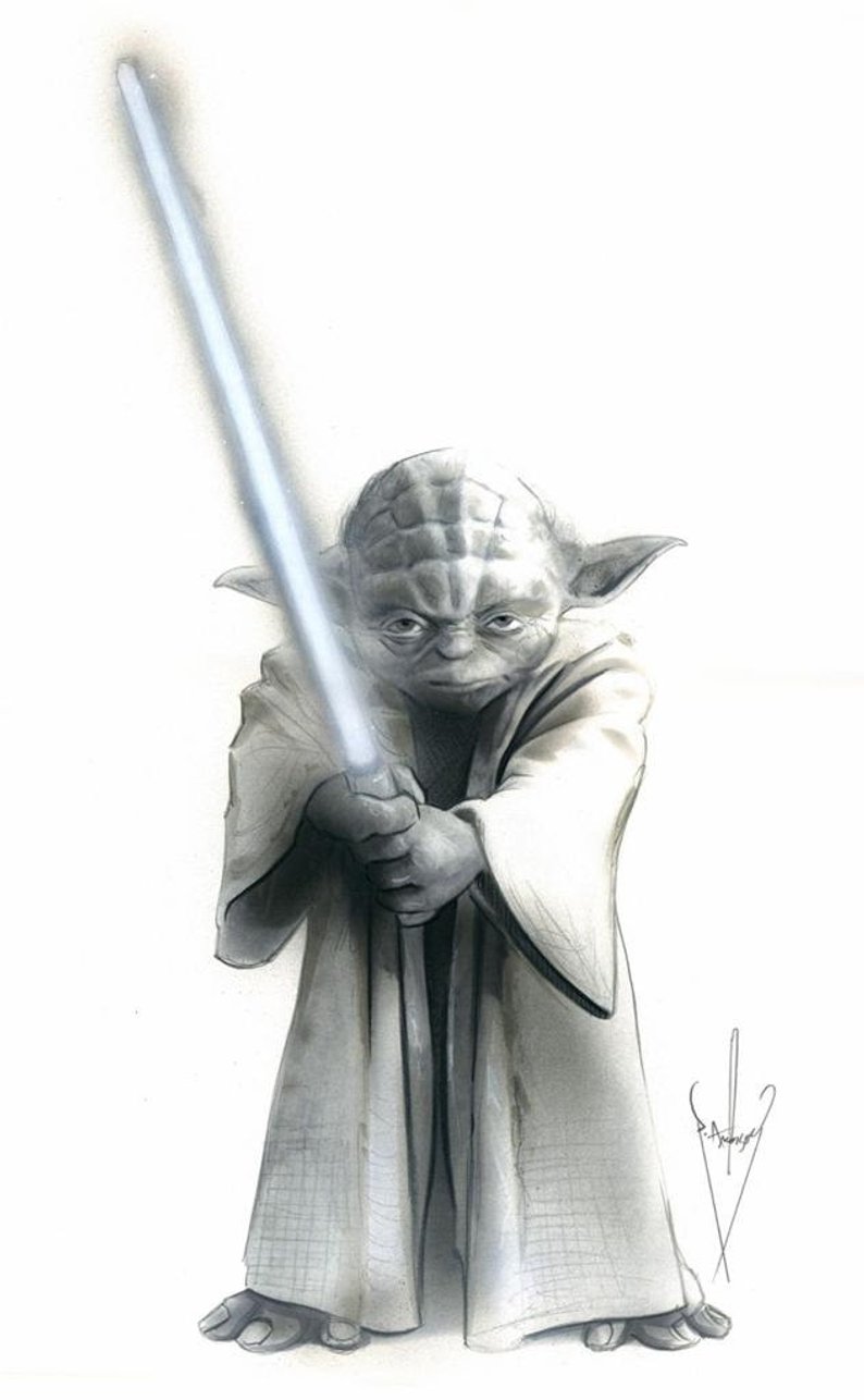 794x1286 Master Yoda Star Wars Pencil Airbrush Drawing X Etsy - Yoda Pencil Drawing