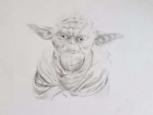 300x225 Original Signed Graphite Pencil Master Yoda Star Worse Drawing Ebay - Yoda Pencil Drawing