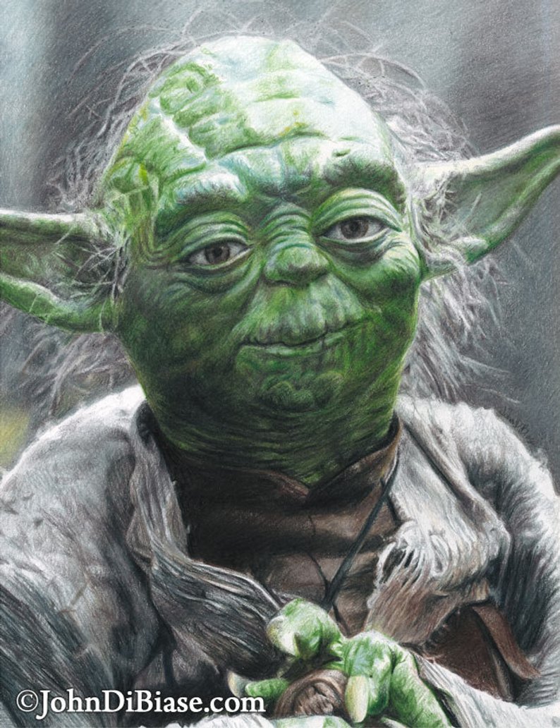 794x1032 Full Color Drawing Print Of Yoda In Star Wars Etsy - Yoda Pencil Drawing