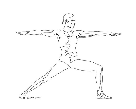 570x456 warrior pose yoga drawing virabhadrasana etsy - Yoga Drawing