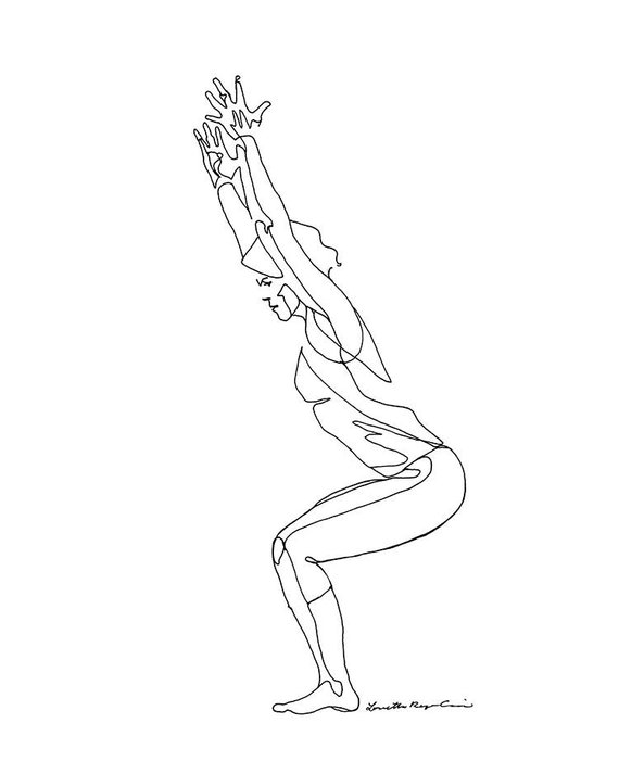 570x713 yoga drawing chair pose utkatasana etsy - Yoga Drawing