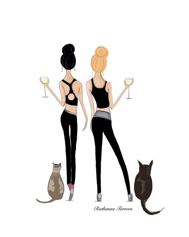 794x993 yoga wine and cats drawing yoga art yoga drawing best etsy - Yoga Drawing