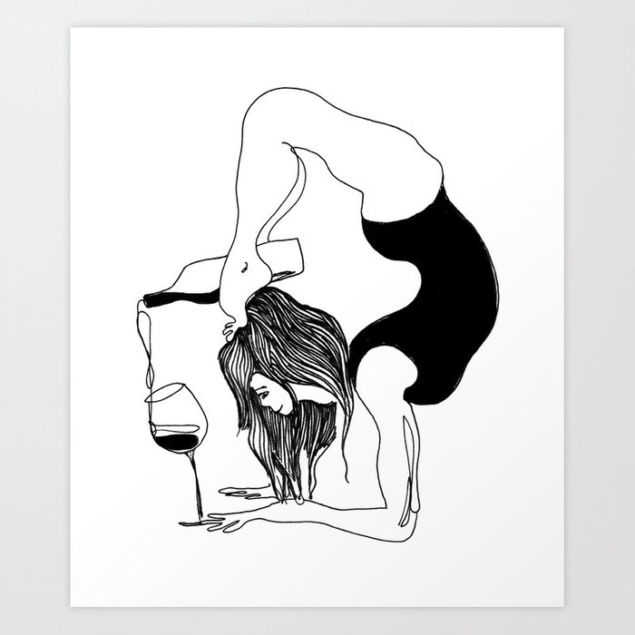 700x700 funny black and white yoga wine print, yoga woman, yoga gift - Yoga Drawing