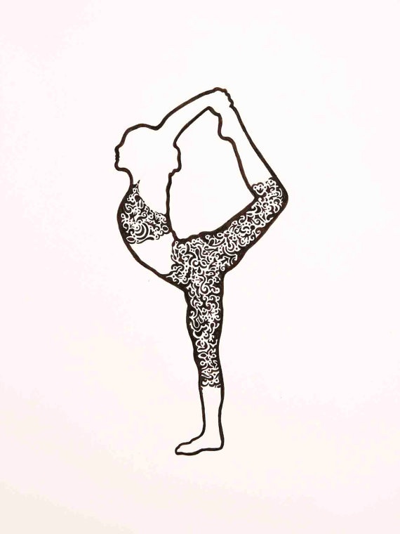 570x760 dancer pose natarajasana yoga pen and ink drawing - Yoga Drawing