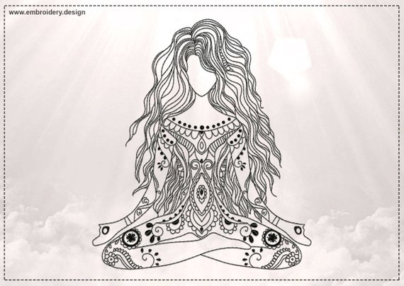 570x404 meditating yoga girl embroidery design downloadable etsy - Yoga Girl Drawing