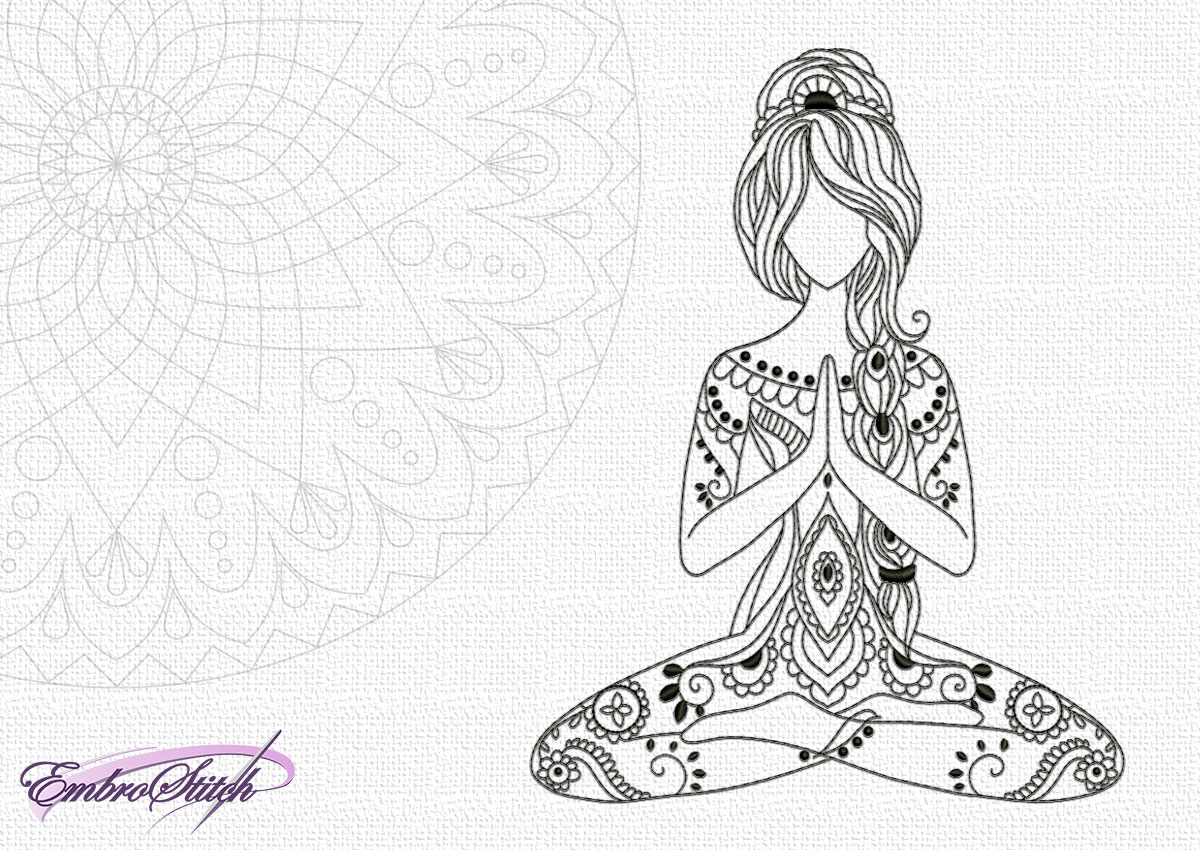 1200x850 peaceful yoga girl embroidery design, sizes - Yoga Girl Drawing