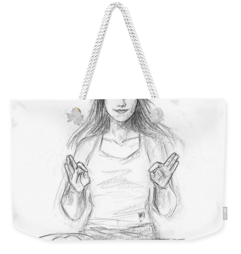 800x845 smiling yoga girl weekender tote bag for sale - Yoga Girl Drawing