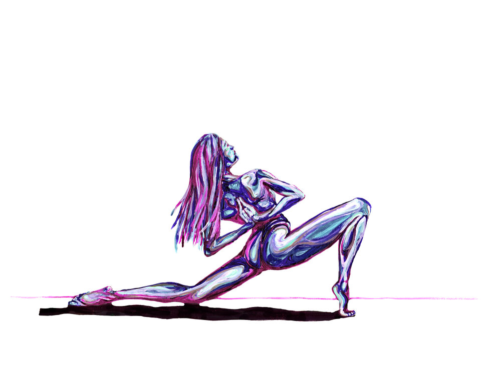 1000x750 yoga girl crescent pose violet yogagirlart - Yoga Girl Drawing