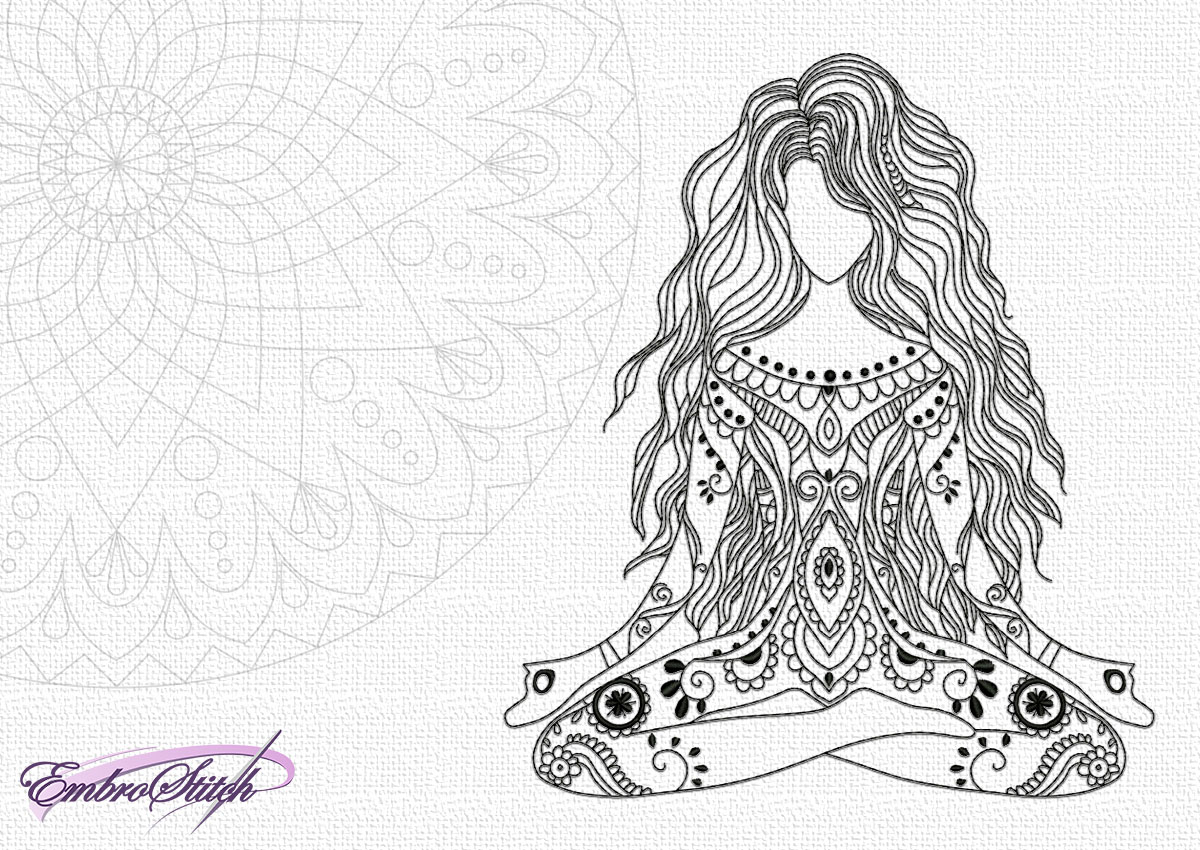 1200x850 yoga girl in meditation embroidery design, sizes - Yoga Girl Drawing