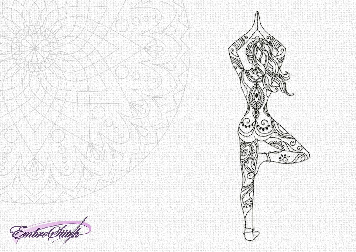1200x850 yoga girl in pose of tree embroidery design, sizes - Yoga Girl Drawing