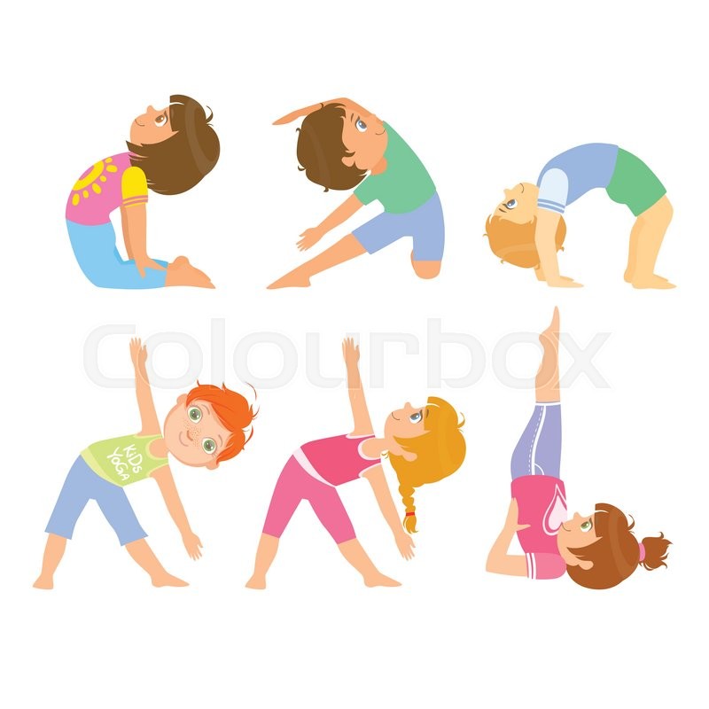 800x800 kids doing simple yoga poses bright stock vector colourbox - Yoga Poses Drawing